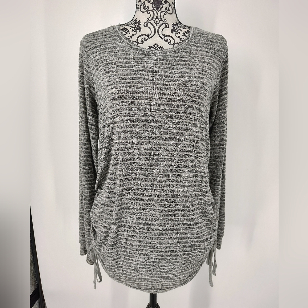 Isabel Maternity Heathered Metallic Gray/Silver Stripped Sweater Women's Medium